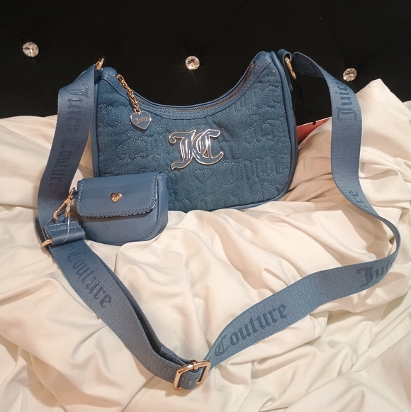Juicy Couture Handbags - New Juicy Couture Blue Denim Pink League Hobo Purse Bag Set